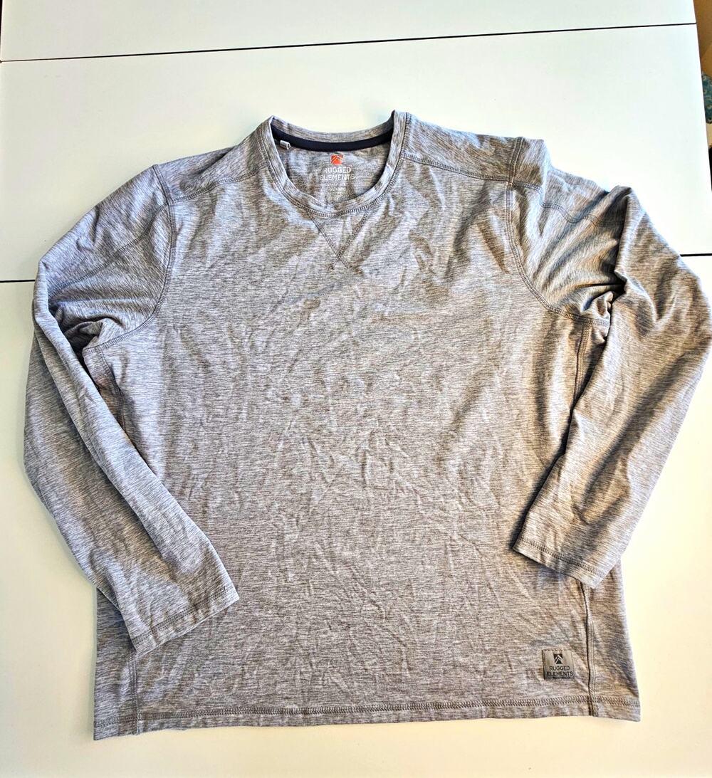 Rugged Elements Mens XL Long Sleeve Crew Neck T-Shirt Solid Gray Regular